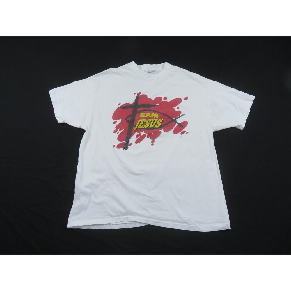 Team Jesus T-Shirt, White Red, Sz XL 1990s